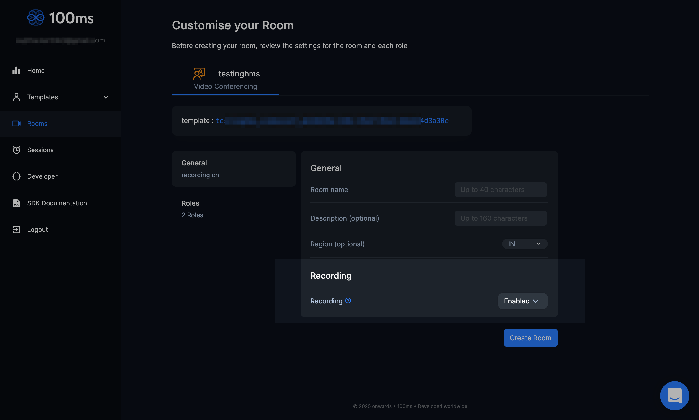 Enable recording when creating a room
