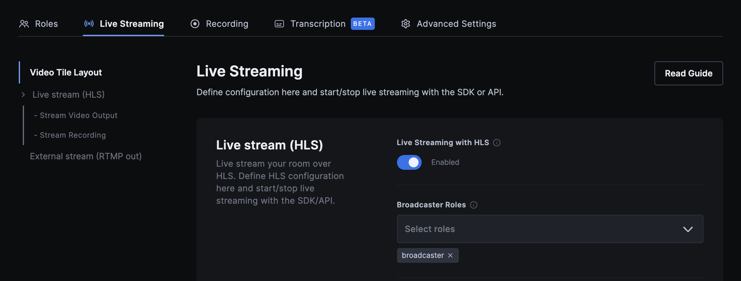 Enable live streaming