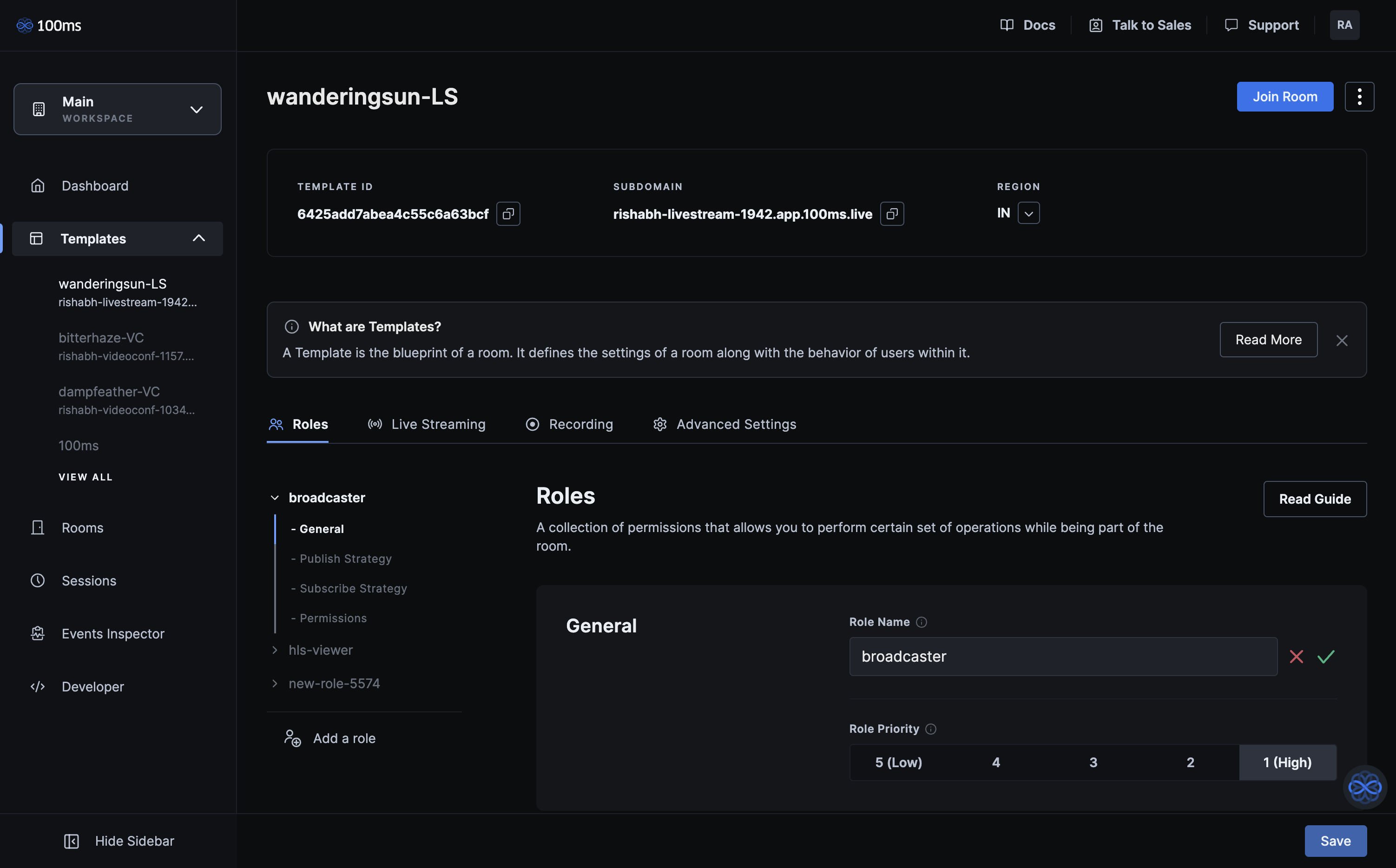 Room details on dashboard