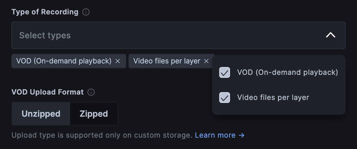 select Video files per layer in Type of Recording